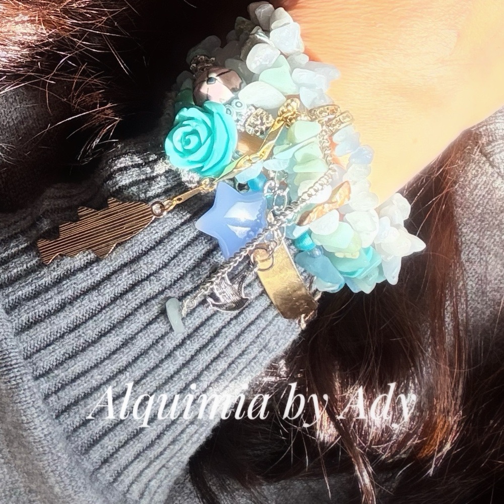 Alquimia Turquoise aquamarine and Silver Bracelet stack set - Picture 3 of 11